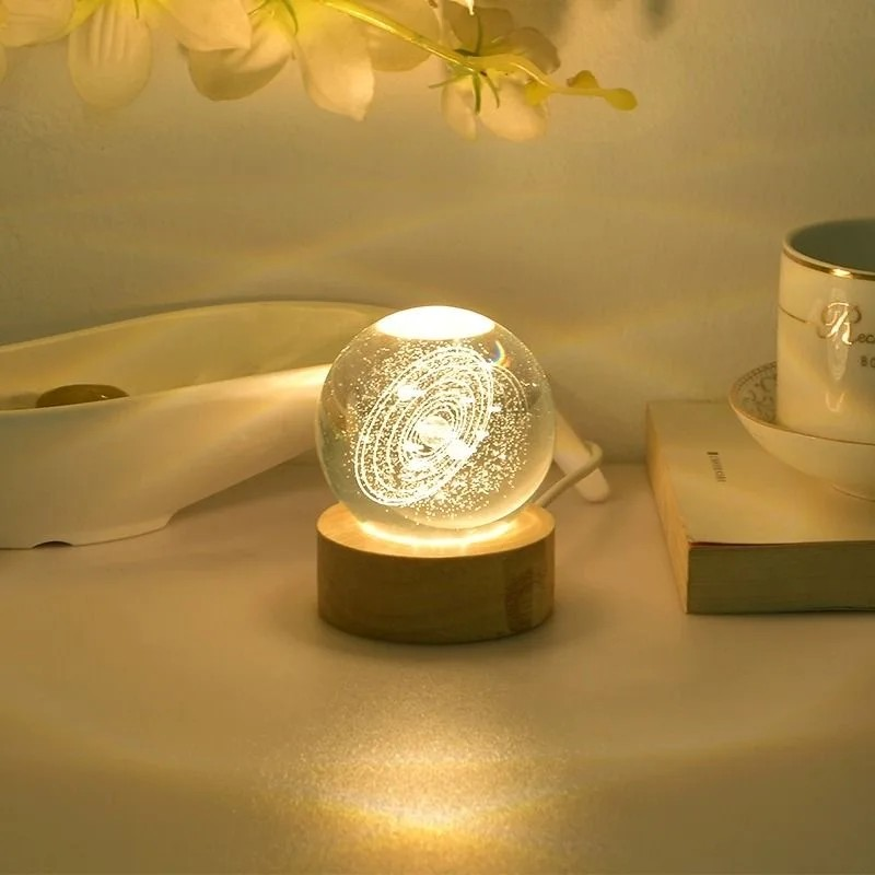 Luz Noturna 3D - Bola de Cristal de Vidro